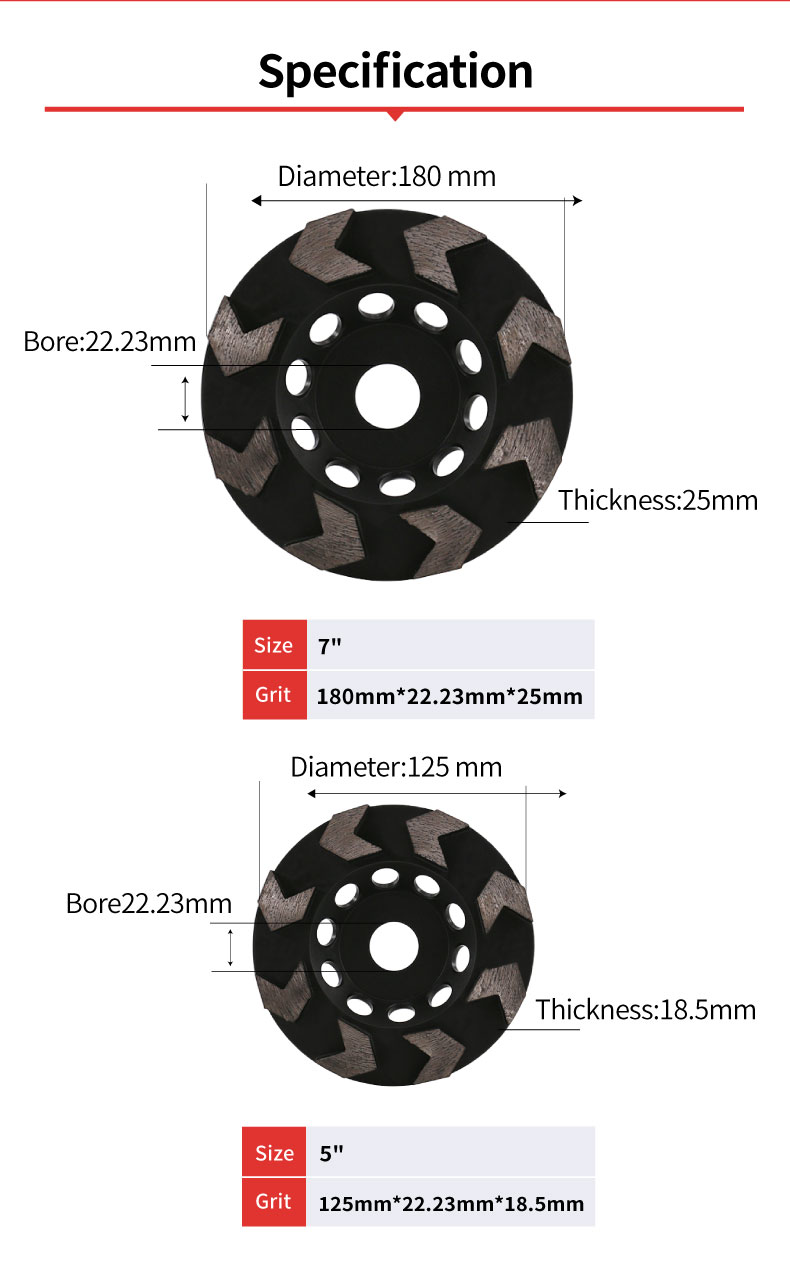 specification of ZL-57 Arrow Segment Cup Wheels For Concrete Floor Grinding